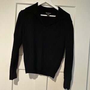 ATHLETA BLACK POLO WOOL CASHMERE BLEND SWEATER SMALL S